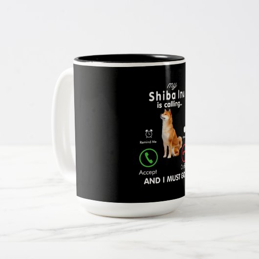 Mijn shiba inu belt | Humor Dog Gift Tweekleurige Koffiemok (Voorkant links)