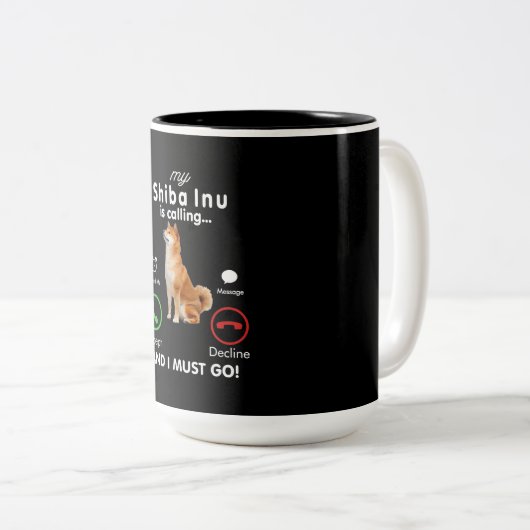 Mijn shiba inu belt | Humor Dog Gift Tweekleurige Koffiemok (Voorkant rechts)