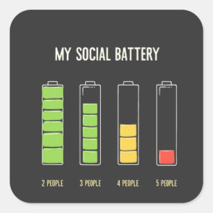 Mijn sociale batterij introvert sociale Humor Vierkante Sticker
