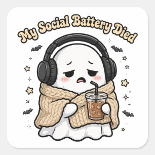 Mijn Sociale Batterij Is Leeg Tote Tas - Grappige Vierkante Sticker