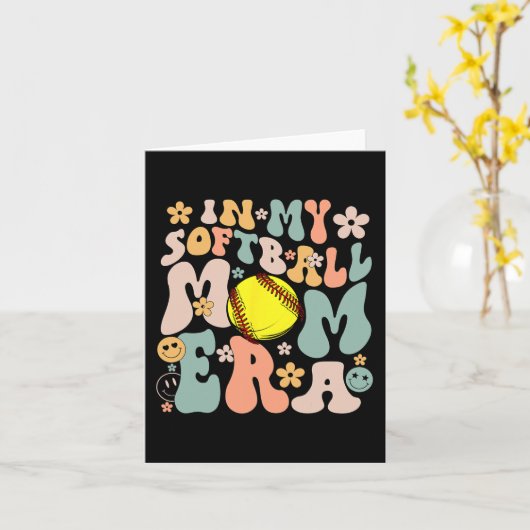 Mijn Softbal Moeder Era Moeder Groovy Life Game Da Kaart (Gele Bloem)