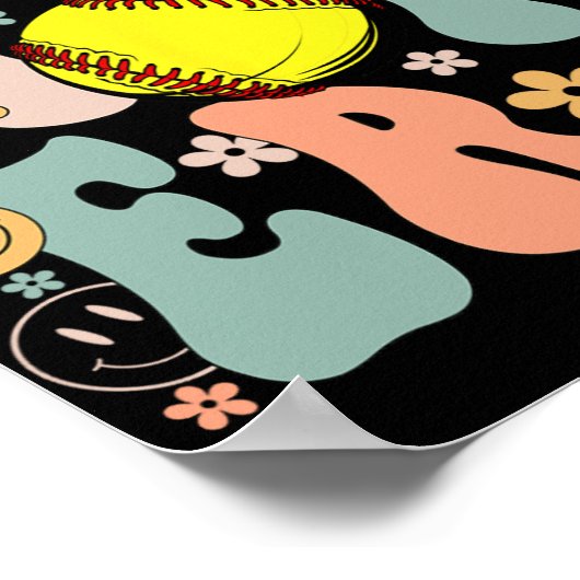 Mijn Softbal Moeder Era Moeder Groovy Life Game Da Poster (Hoek)