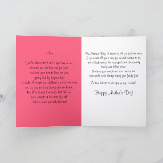 Mijn Speciale Moeder Roos Geranium Moederdag Kaart (Binnen)