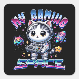 MIJN SPEELRUIMTE - KAWAII SPACE CAT VIERKANTE STICKER