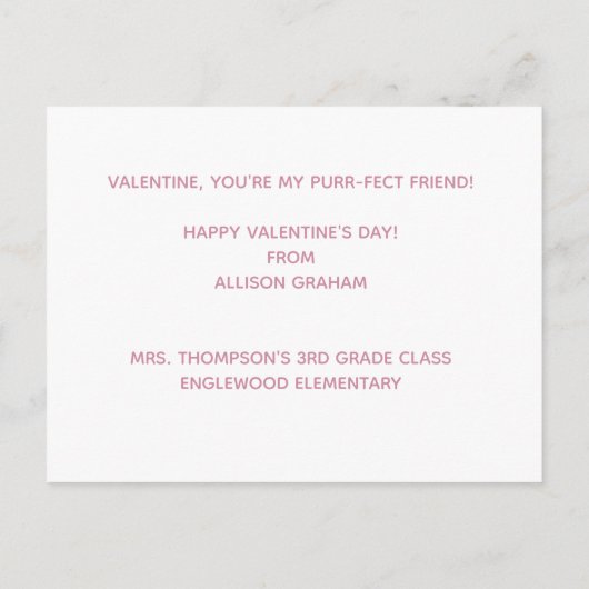 Mijn Spinnende vriend. Cute Cat Classroom Valentij Briefkaart (Achterkant)