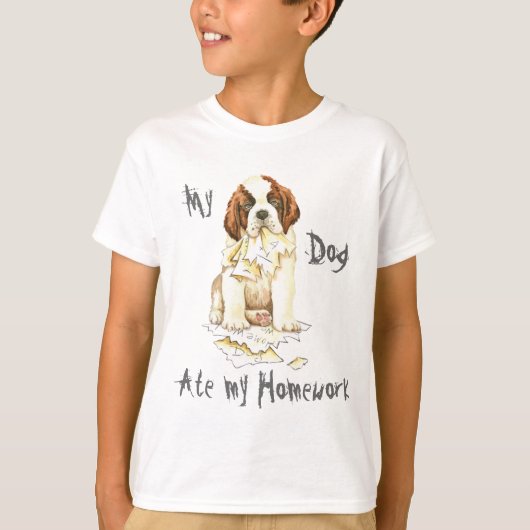 Mijn St. Bernard Ate mijn thuiswerk T-shirt (Voorkant)