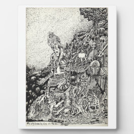 Mijn stad door vuur naar het zee gedreven fotoplaat