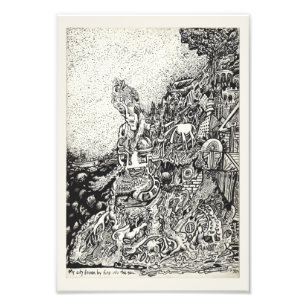 Mijn stad reed door vuur in het zee. foto afdruk