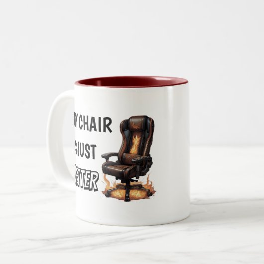 Mijn stoel is gewoon beter | Grappige gamestoel Tweekleurige Koffiemok (Voorkant links)
