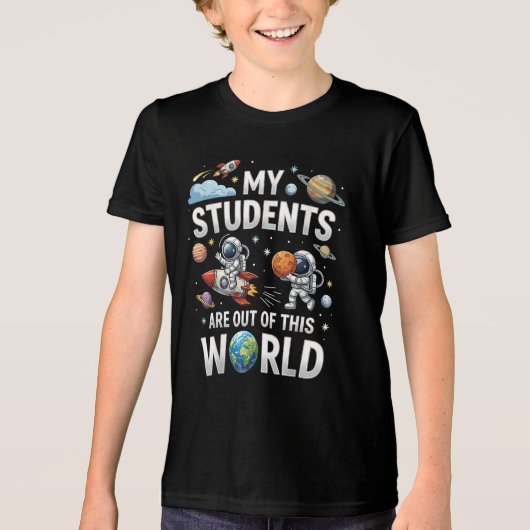 Mijn studenten zijn in deze ruimte wereld Tri-Blend shirt (Voorkant)