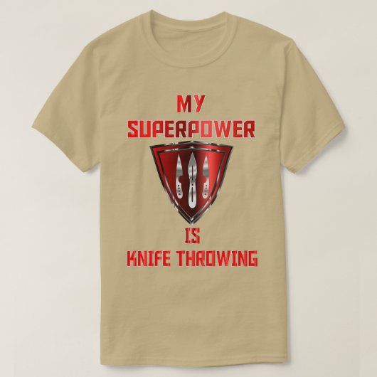 Mijn Superpower is Knife Throwing Red Badge 1 T-shirt (Design voorkant)