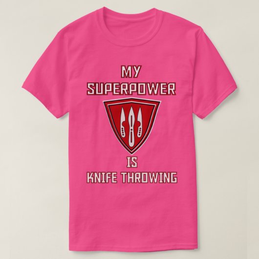 Mijn Superpower is Knife Throwing Red Badge 3 T-shirt (Design voorkant)