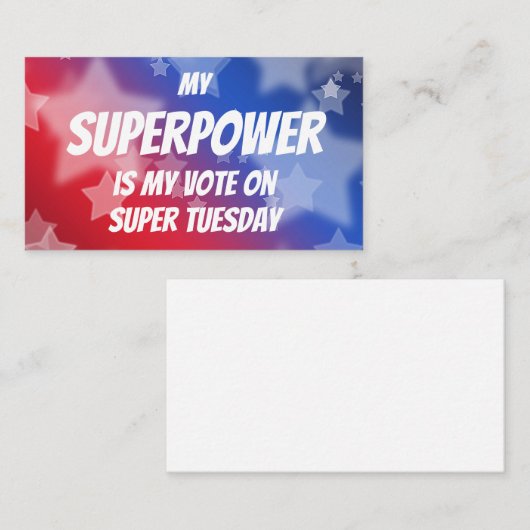 Mijn Superpower is mijn stem op Super Dinsdag Visitekaartje (Voorkant / Achterkant)