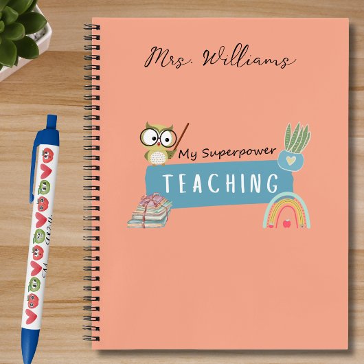 Mijn Superpower & regenboog, rode appel, bloemen Notitieboek