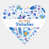Mijn Sweet Valentijn Botanical Blue Floral Heart Hart Sticker (Voorkant)