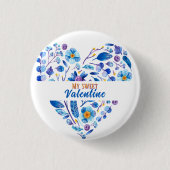 Mijn Sweet Valentijn Botanical Blue Floral Heart Ronde Button 3,2 Cm (Voorkant)