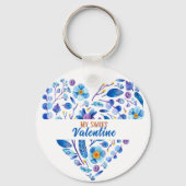 Mijn Sweet Valentijn Botanical Blue Floral Heart Sleutelhanger (Voorkant)