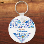Mijn Sweet Valentijn Botanical Blue Floral Heart Sleutelhanger (Voorkant)