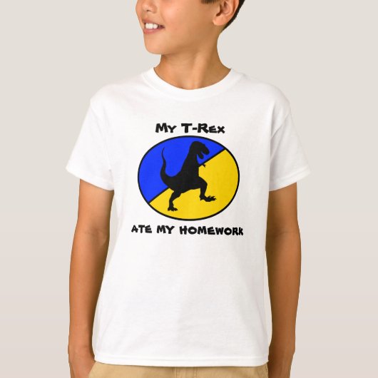 Mijn T-Rex heeft mijn huiswerk gegeten T-shirt (Voorkant)