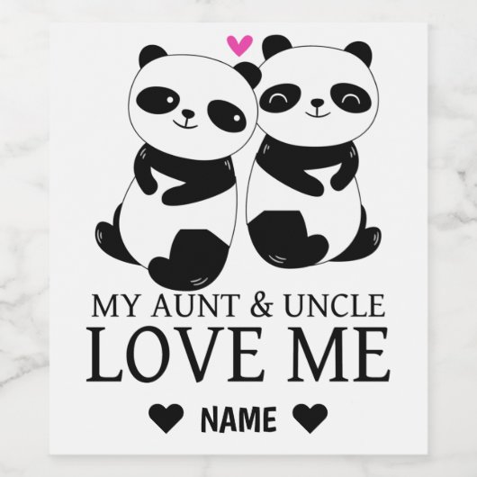 Mijn tante en oom Love me -Panda Wijn Etiket (Enkel label)