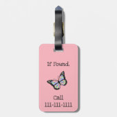 Mijn tas Schattige roze met vlinder en meisjesnaam Bagagelabel (Achterkant verticaal)
