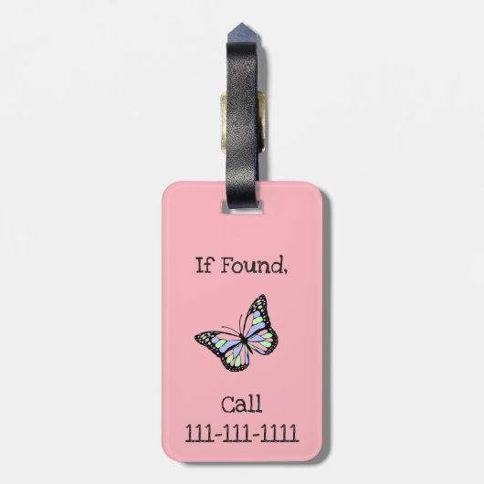 Mijn tas Schattige roze met vlinder en meisjesnaam Bagagelabel (Achterkant verticaal)