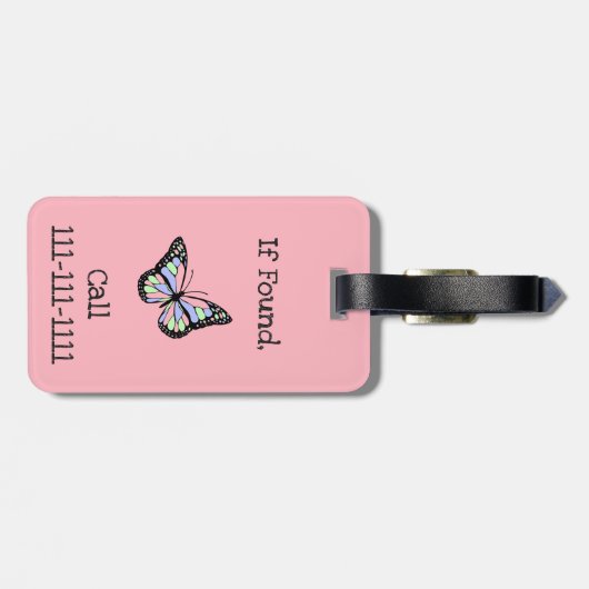 Mijn tas Schattige roze met vlinder en meisjesnaam Bagagelabel (Achterkant horizontaal)