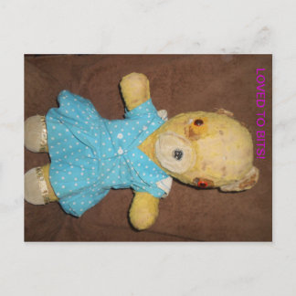 Mijn teddybeer die een briefkaart poetst