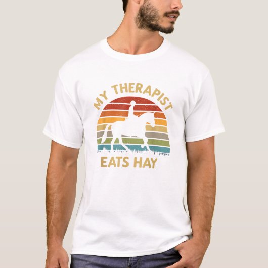 Mijn therapeut eet hooi retro paardenliefhebber pa t-shirt (Voorkant)