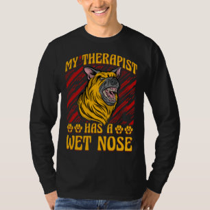 Mijn therapeut heeft een Duitse herdershond met ee T-shirt