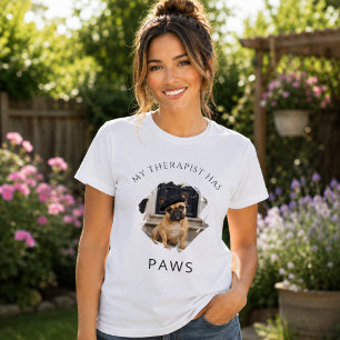 Mijn therapeut heeft poten Franse Bulldog foto vro T-shirt