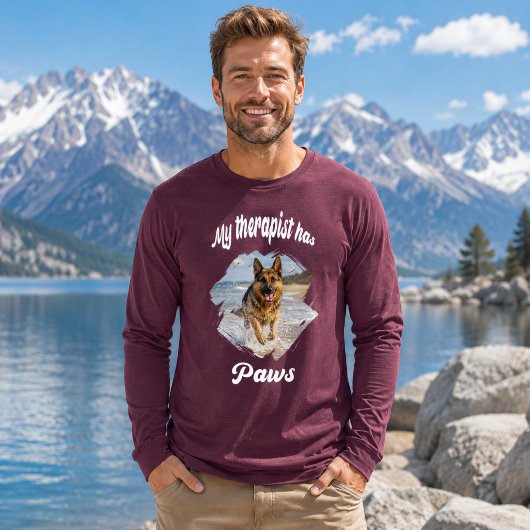 Mijn therapeut heeft poten hond foto bordeauxrood Tri-Blend shirt