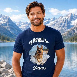 Mijn therapeut heeft poten hond foto marineblauw t-shirt