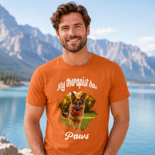 Mijn therapeut heeft poten hond foto oranje t-shirt