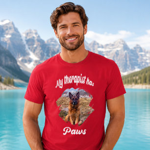 Mijn therapeut heeft poten hond foto rood t-shirt