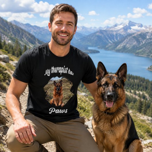 Mijn therapeut heeft poten hond foto zwart t-shirt