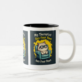 Mijn therapeut heeft vier poten Funny kattenliefhe Tweekleurige Koffiemok