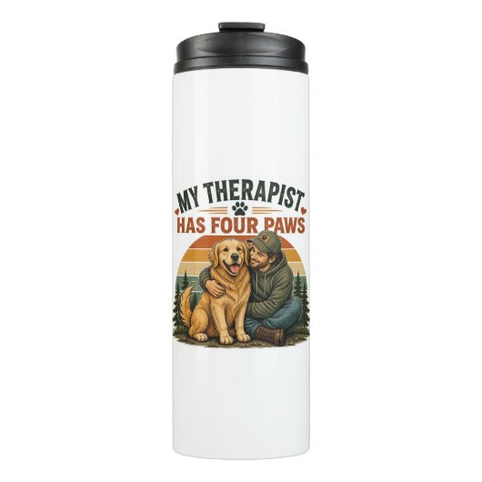 Mijn therapeut heeft vier poten Golden Retriever R Thermosbeker (Voorkant)