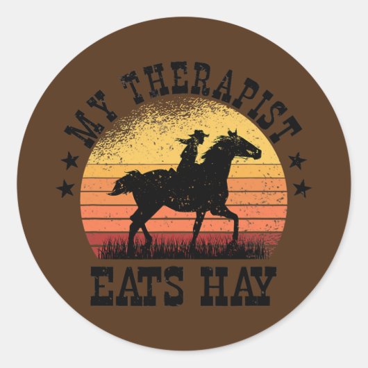 Mijn Therapist eet hay Cowgirl Rodeo Barrel Racing Ronde Sticker (Voorkant)