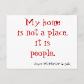 Mijn thuis is geen plek, het zijn mensen.          briefkaart (Voorkant)