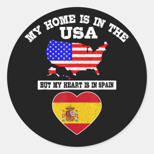 Mijn thuis is in de VS mijn hart is in Spanje Ronde Sticker (Voorkant)
