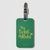 Mijn Ticket Mijn Regels | Donkergroene Monogram Bagagelabel (Voorkant (verticaal))