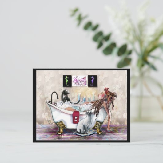 Mijn tijd, dame in de buik en katten briefkaart (Staand voorkant)