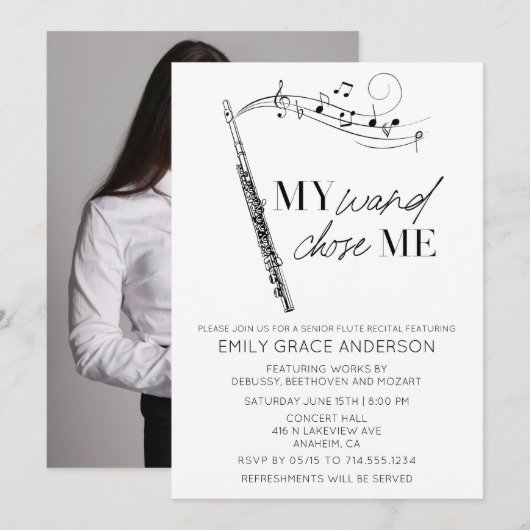 Mijn toverstaf koos mij Quote Foto Fluitrecital Kaart (Voorkant / Achterkant)