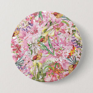Mijn tropische, kleurrijke exotische bloemtuin ronde button 7,6 cm