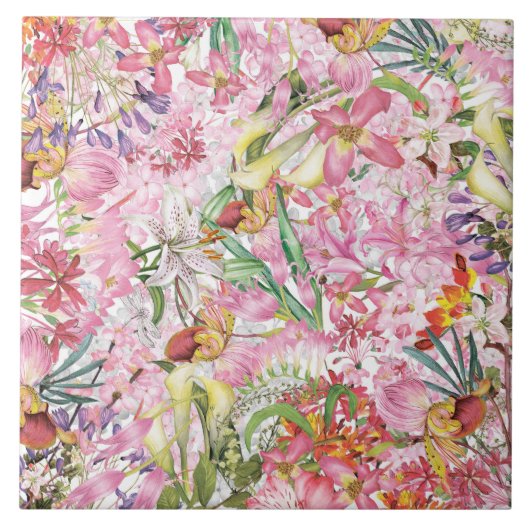 Mijn tropische, kleurrijke exotische bloemtuin tegeltje (Voorkant)