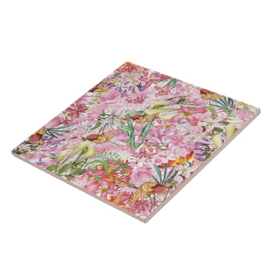 Mijn tropische, kleurrijke exotische bloemtuin tegeltje (Zijkant)