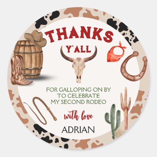 Mijn tweede Rodeo Party Cowboy Verjaardag Ronde Sticker (Voorkant)