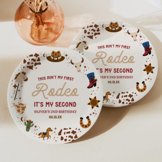 Mijn tweede Rodeo Westerne Cowboy 2e verjaardagsfe Papieren Bordje