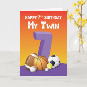 Mijn tweelingzus 7e verjaardag sportballen kaart (Gele Bloem)